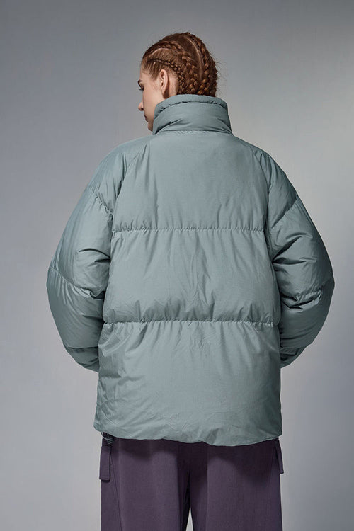 High-Neck Utility Puffer Jacket - Green