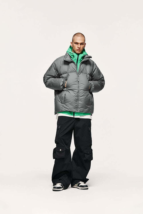 High-Neck Utility Puffer Jacket - Gray