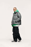 High-Neck Utility Puffer Jacket - Gray