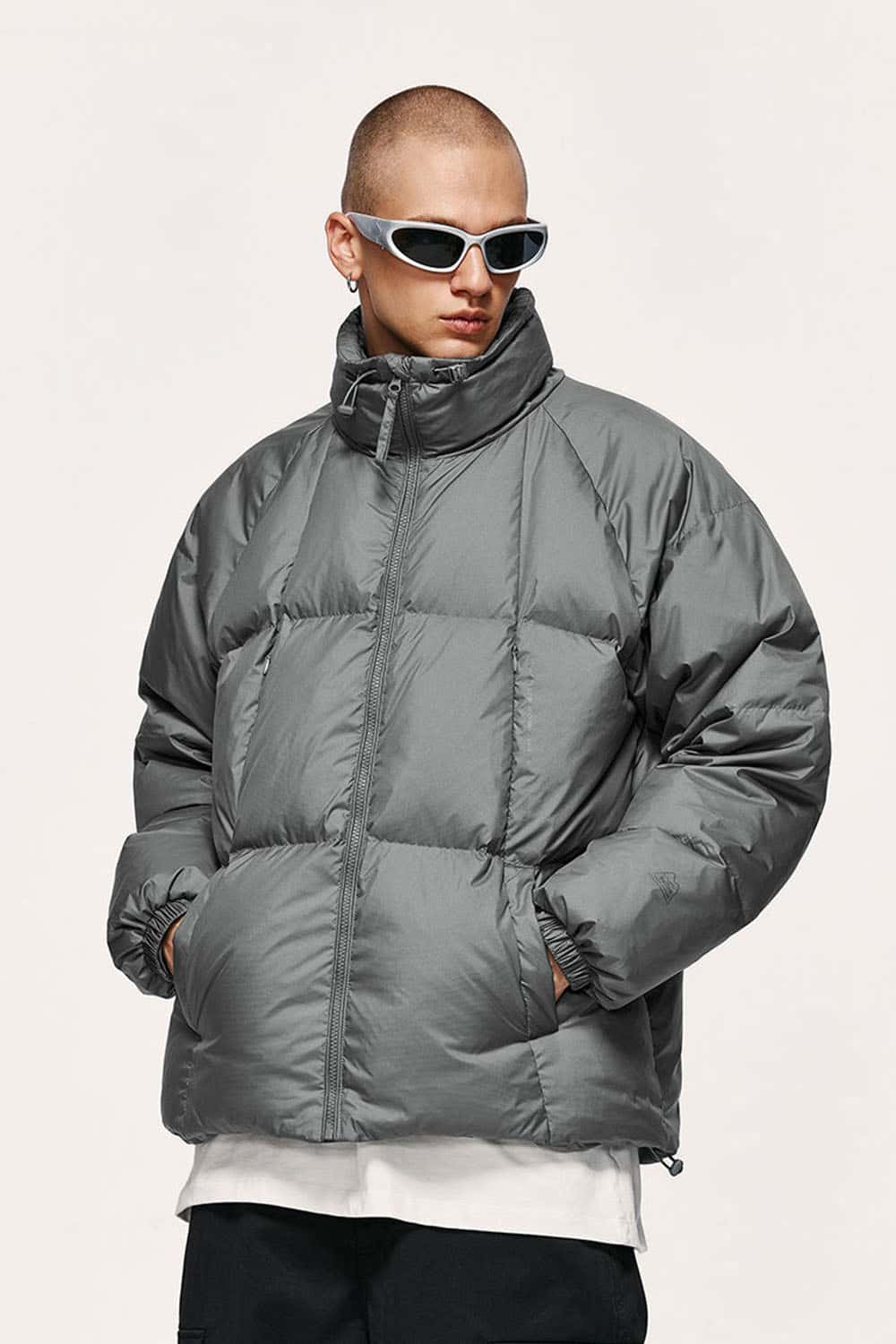 High-Neck Utility Puffer Jacket - Gray