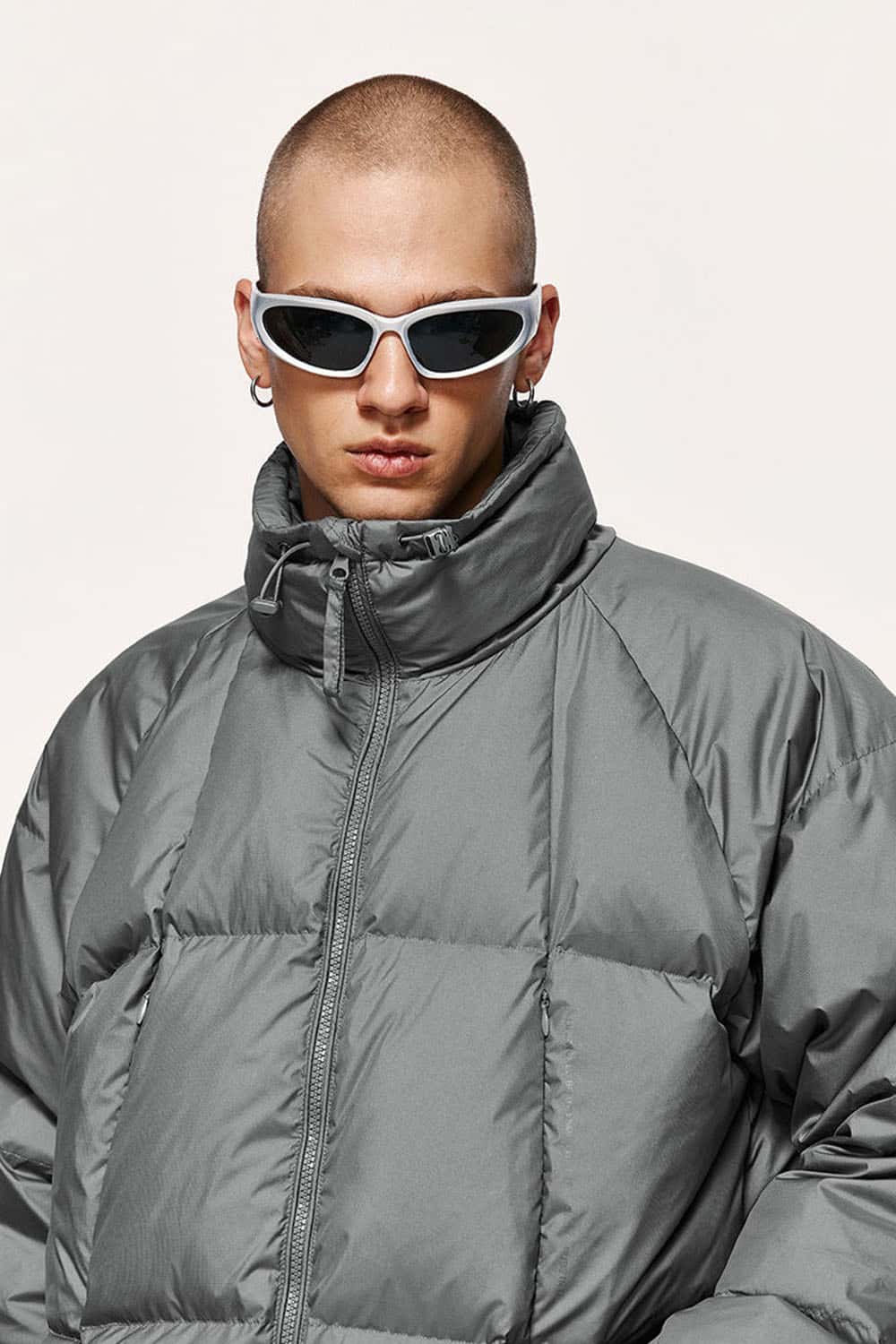 High-Neck Utility Puffer Jacket - Gray