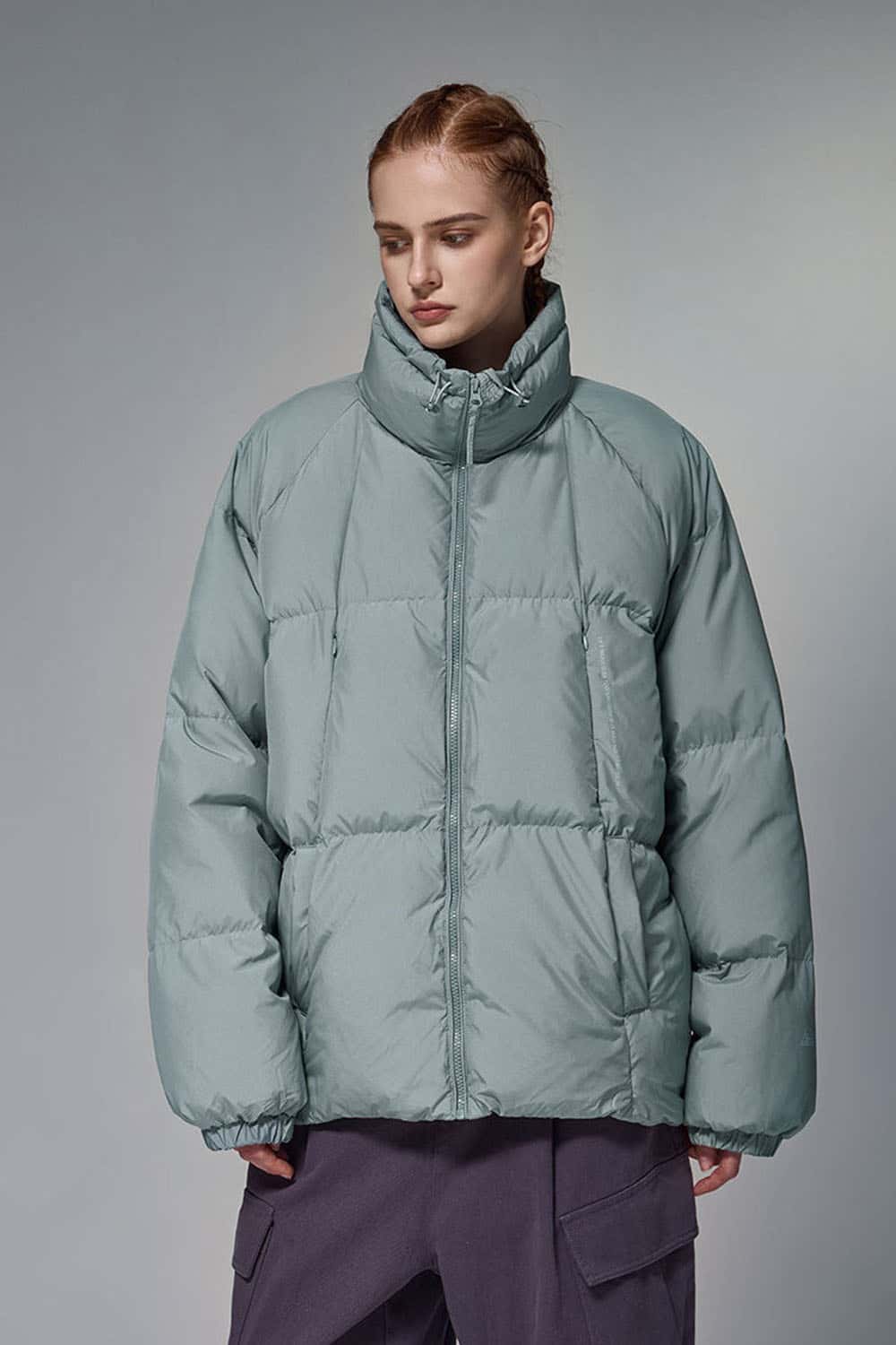 High-Neck Utility Puffer Jacket - Green