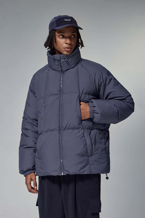 High-Neck Utility Puffer Jacket - Purple