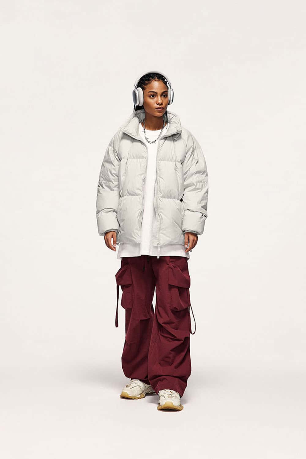 High-Neck Utility Puffer Jacket - White