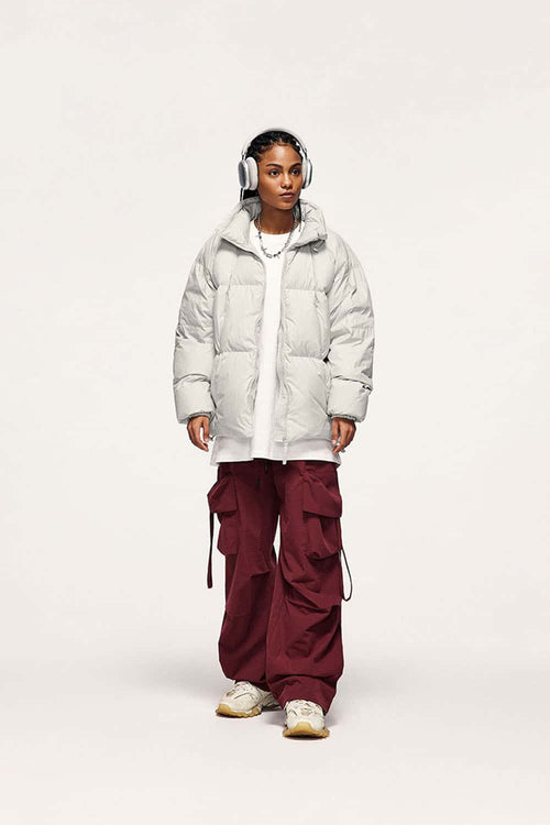 High-Neck Utility Puffer Jacket - White