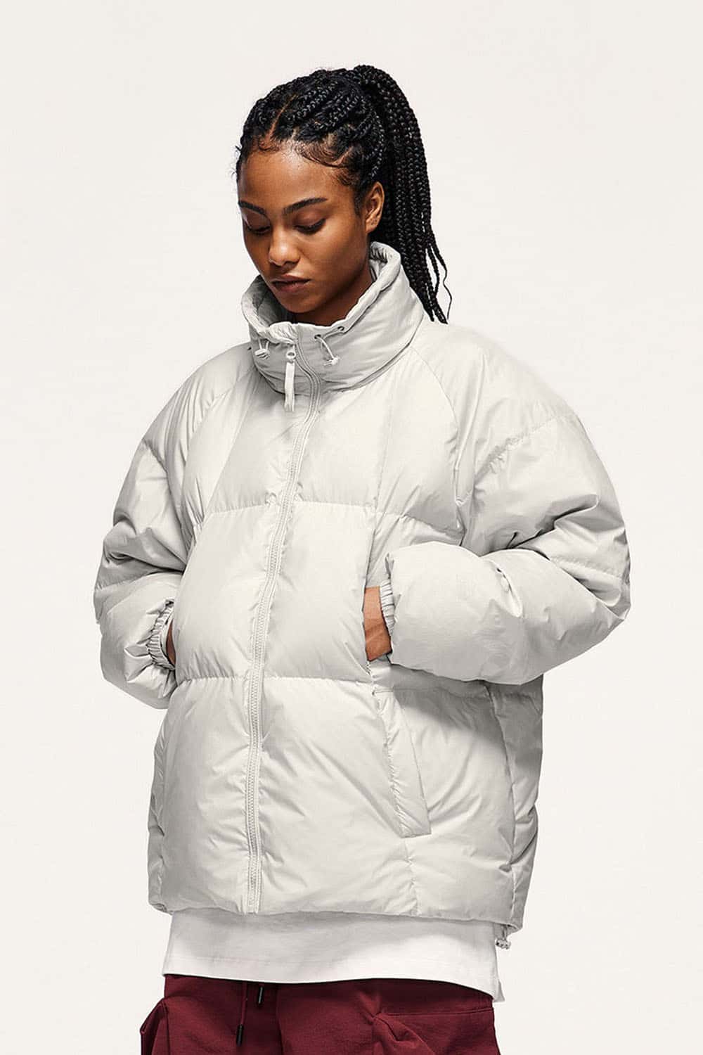 High-Neck Utility Puffer Jacket - White