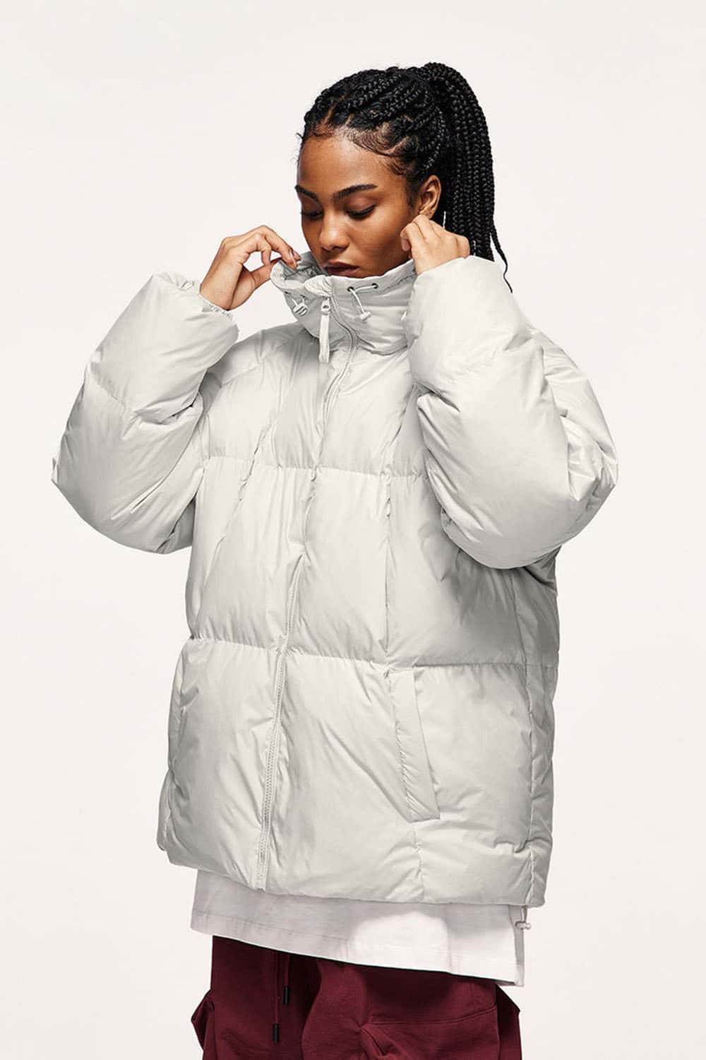 High-Neck Utility Puffer Jacket - White