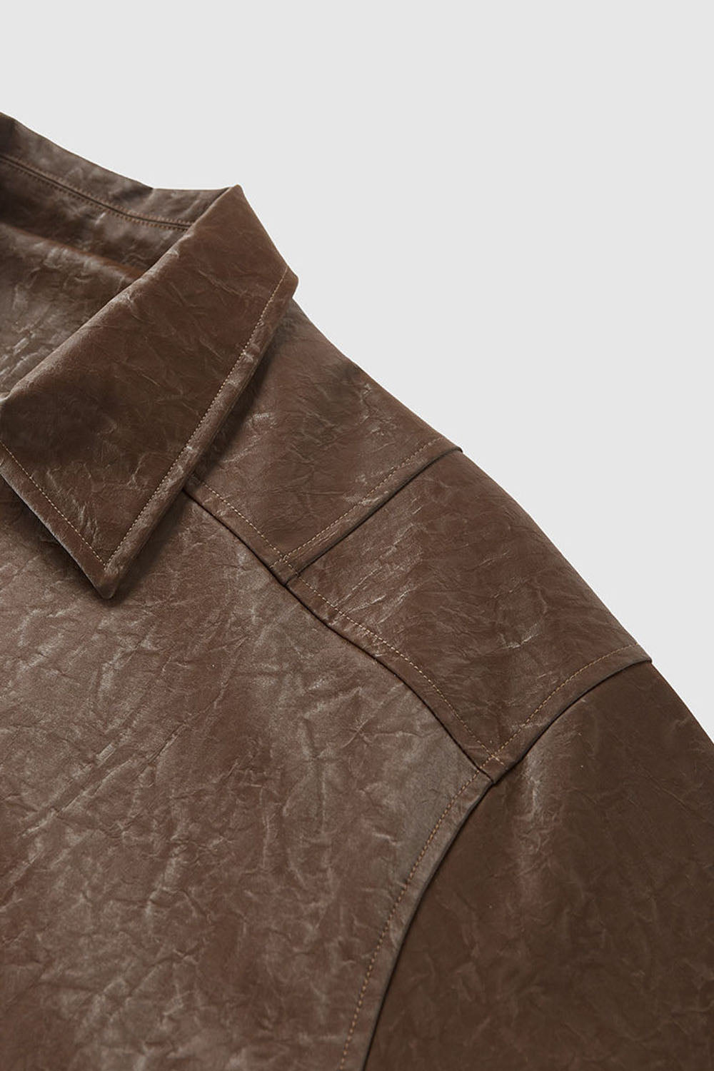 Wrinkled Leather Zip-Up Jacket with Vintage Workwear Design