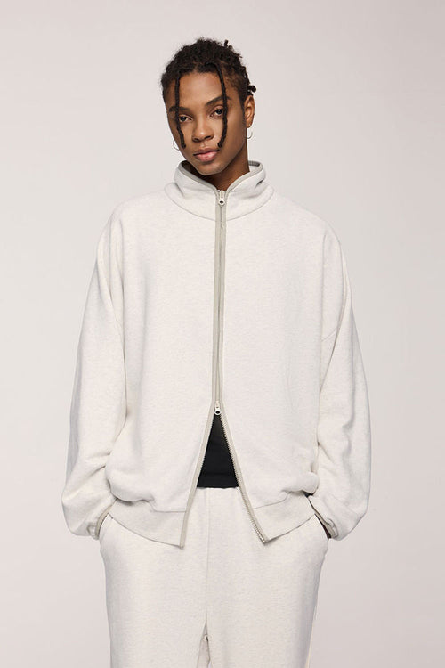 Retro Athletic Double-Zip Track Jacket - Flower Gray