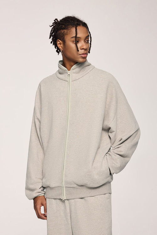 Retro Athletic Double-Zip Track Jacket - Heather Gray