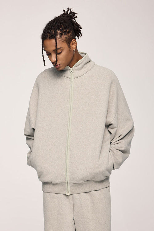 Retro Athletic Double-Zip Track Jacket - Heather Gray