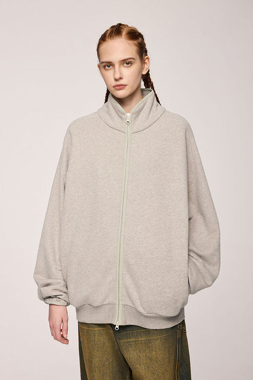Retro Athletic Double-Zip Track Jacket - Heather Gray