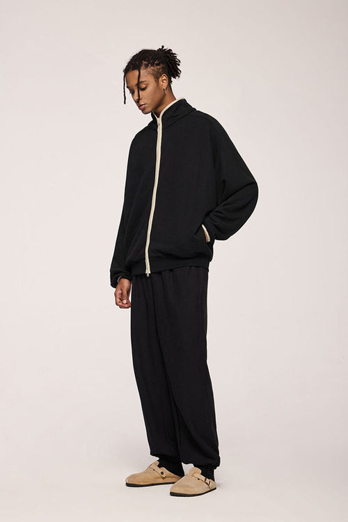 Retro Athletic Double-Zip Track Jacket - Active Black
