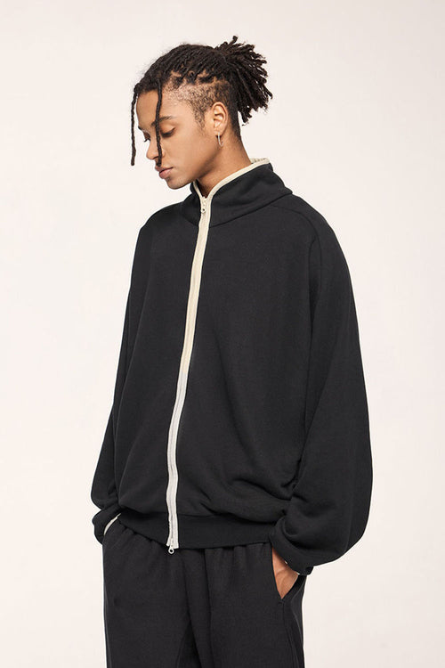 Retro Athletic Double-Zip Track Jacket - Active Black