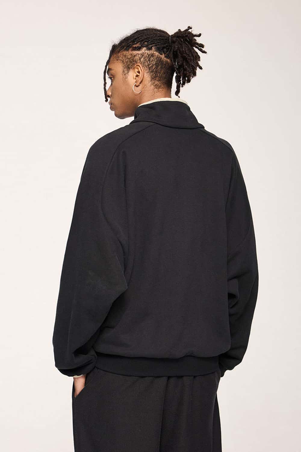 Heavyweight Two-Way Zip Stand-Collar Track Jacket in Active Black - back product view