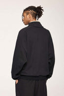 Heavyweight Two-Way Zip Stand-Collar Track Jacket in Active Black - back product view