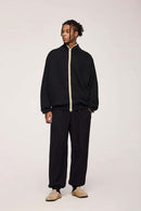 Heavyweight Two-Way Zip Stand-Collar Track Jacket in Active Black - back product view