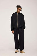 Heavyweight Two-Way Zip Stand-Collar Track Jacket in Active Black - front product view