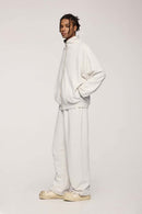 Heavyweight Two-Way Zip Stand-Collar Track Jacket in Flower Gray - front product view