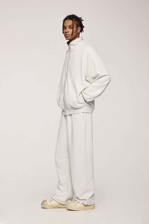 Heavyweight Two-Way Zip Stand-Collar Track Jacket in Flower Gray - front product view