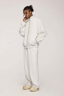Heavyweight Two-Way Zip Stand-Collar Track Jacket in Flower Gray - front product view