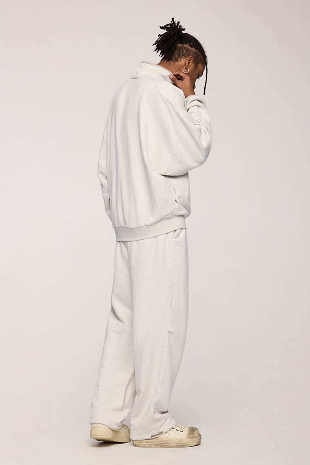 Heavyweight Two-Way Zip Stand-Collar Track Jacket in Flower Gray - back product view