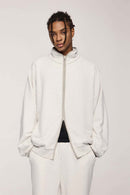 Heavyweight Two-Way Zip Stand-Collar Track Jacket in Flower Gray - front product view