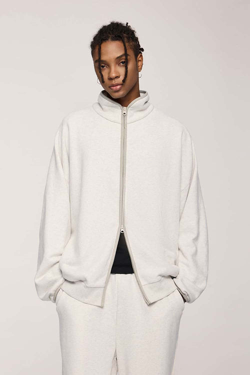 Heavyweight Two-Way Zip Stand-Collar Track Jacket in Flower Gray - front product view