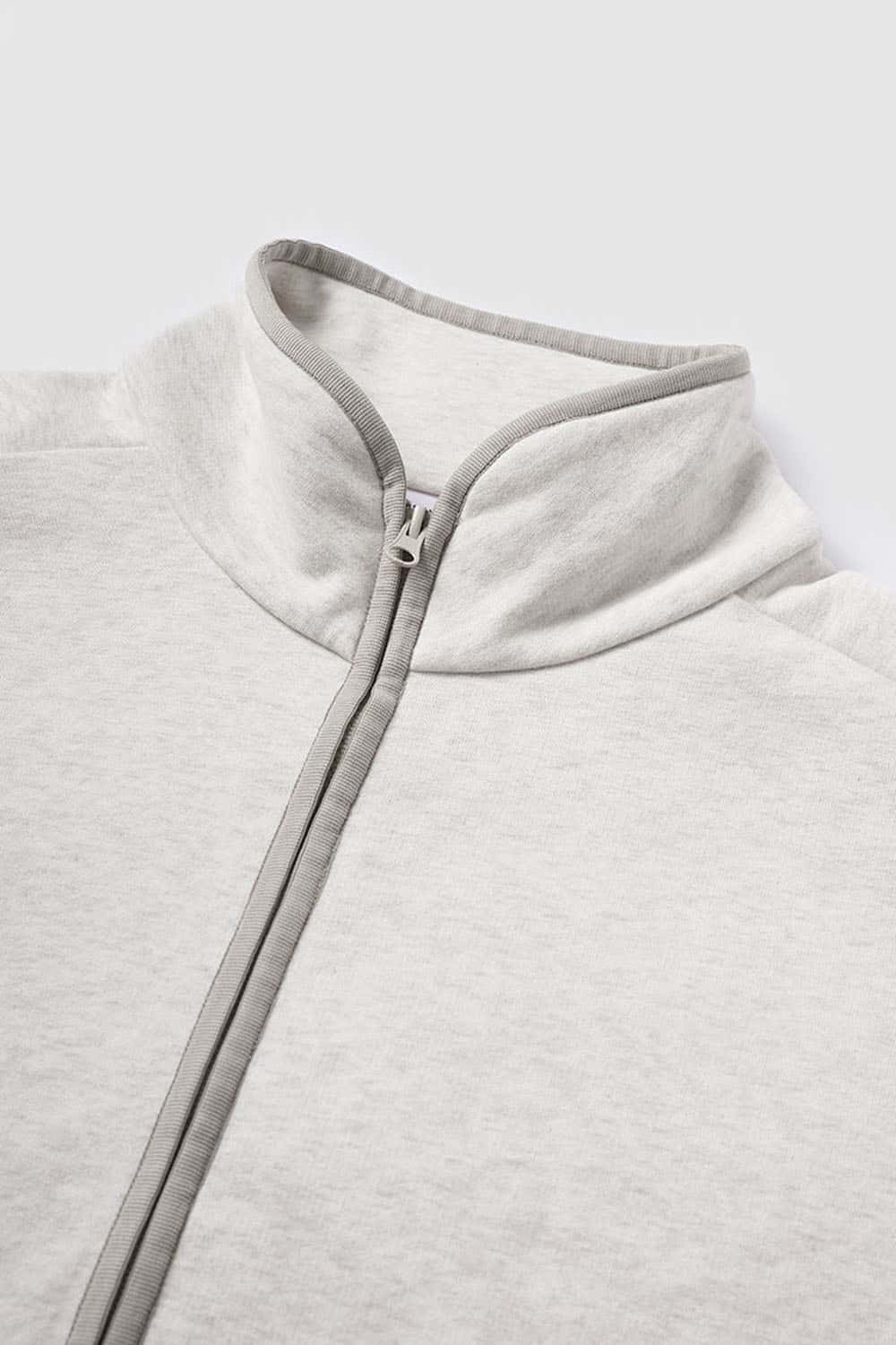 Heavyweight Two-Way Zip Stand-Collar Track Jacket in Flower Gray - product detail close-up