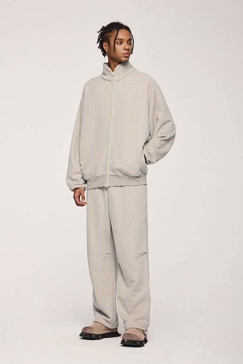 Heavyweight Two-Way Zip Stand-Collar Track Jacket in Heather Gray - front product view