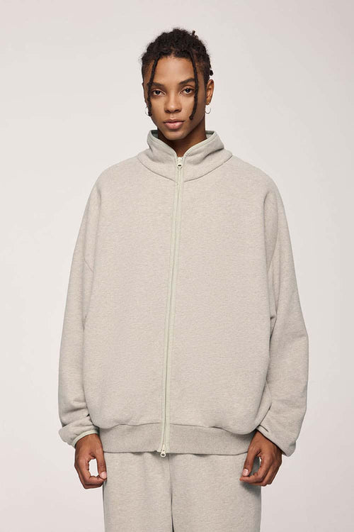 Heavyweight Two-Way Zip Stand-Collar Track Jacket in Heather Gray - front product view