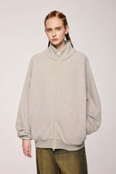 Heavyweight Two-Way Zip Stand-Collar Track Jacket in Heather Gray - front product view