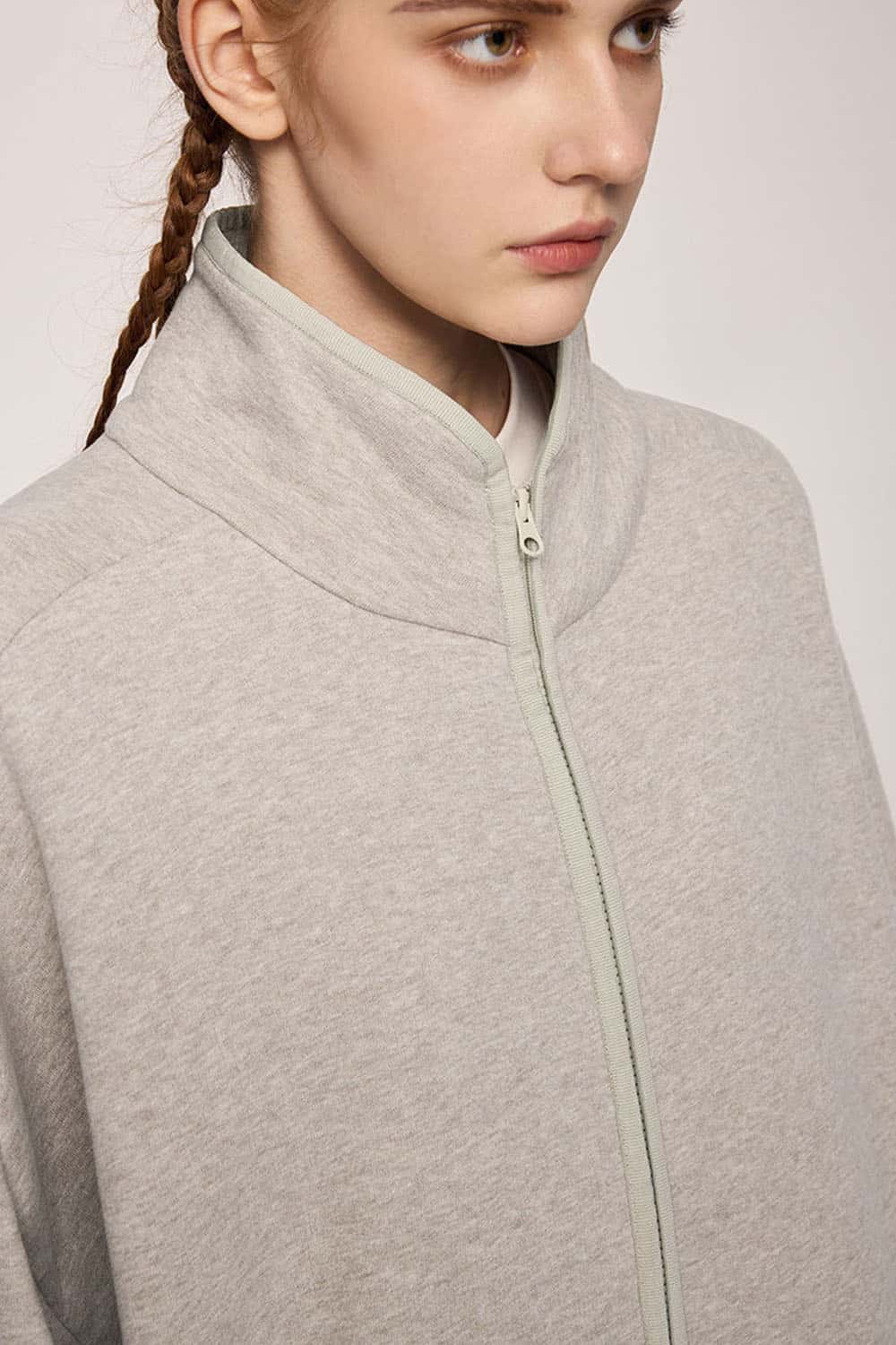 Heavyweight Two-Way Zip Stand-Collar Track Jacket in Heather Gray - front product view
