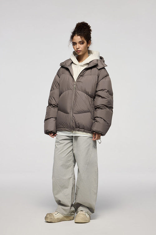 Packable Loose-Fit Hooded Down Jacket - Brown