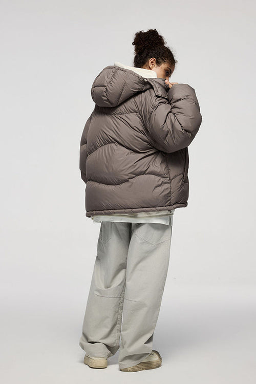 Packable Loose-Fit Hooded Down Jacket - Brown