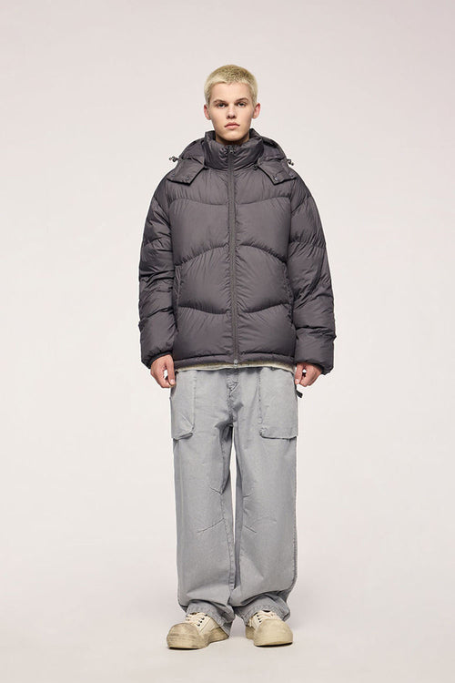 Packable Loose-Fit Hooded Down Jacket - Dark Gray