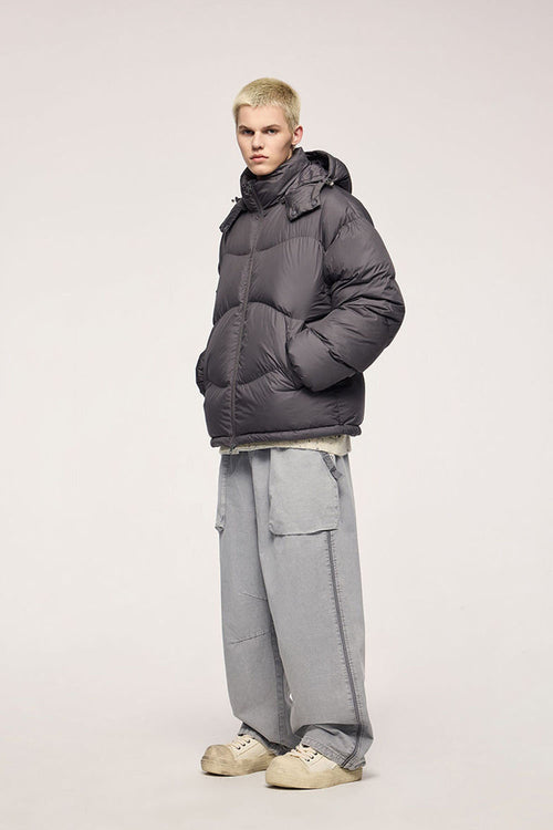 Packable Loose-Fit Hooded Down Jacket - Dark Gray
