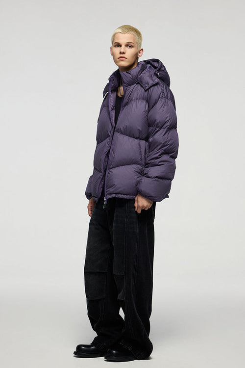 Packable Loose-Fit Hooded Down Jacket - Purple