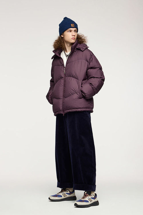 Packable Loose-Fit Hooded Down Jacket - Burgundy