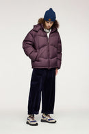 Packable Loose-Fit Hooded Down Jacket - Burgundy