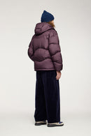 Packable Loose-Fit Hooded Down Jacket - Burgundy