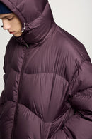 Packable Loose-Fit Hooded Down Jacket - Burgundy
