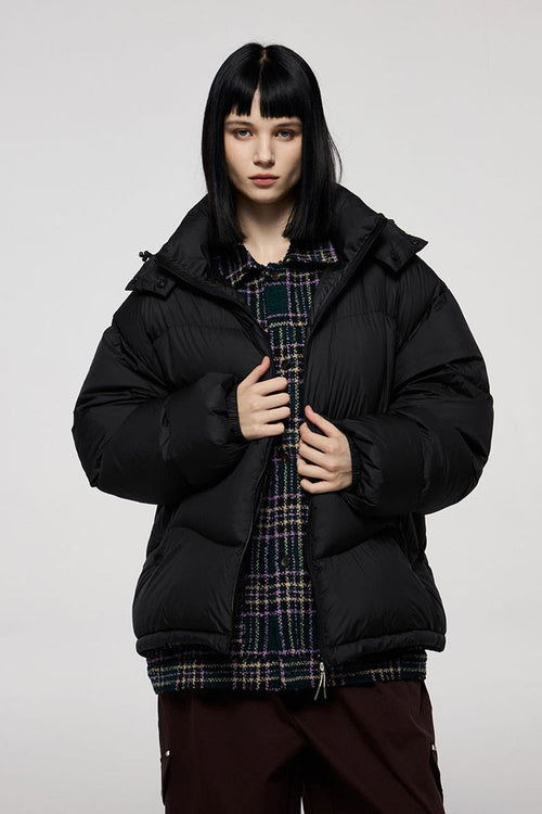 Packable Loose-Fit Hooded Down Jacket - Black