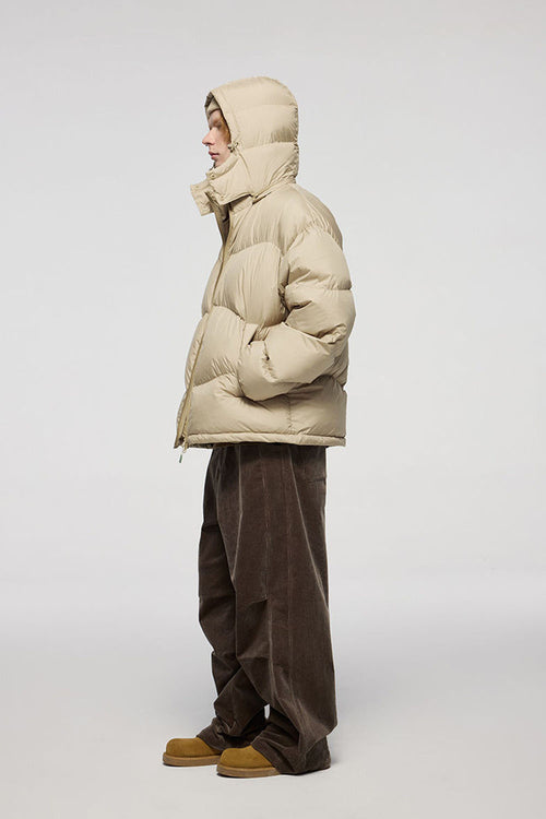 Packable Loose-Fit Hooded Down Jacket - Khaki