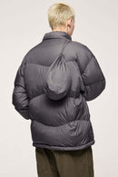 Packable White Duck Down Hooded Puffer Jacket in Dark Gray - back product view
