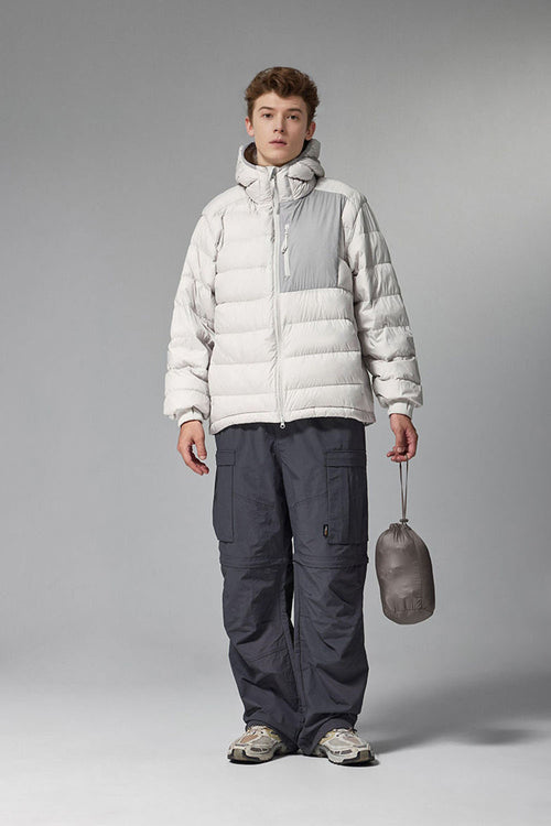 Lightweight Hooded Puffer Jacket - Grayish White