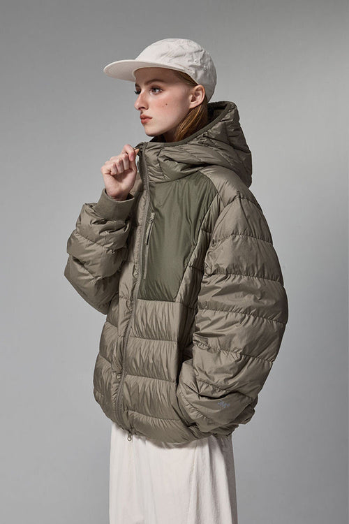 Lightweight Hooded Puffer Jacket - Brown