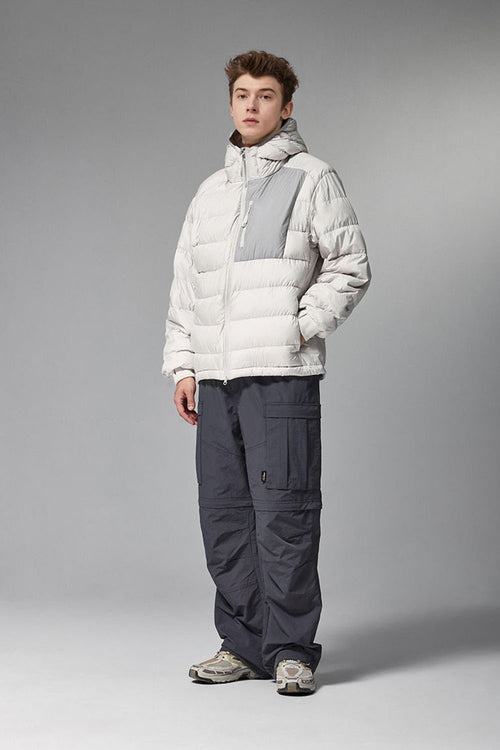 Lightweight Hooded Puffer Jacket - Grayish White