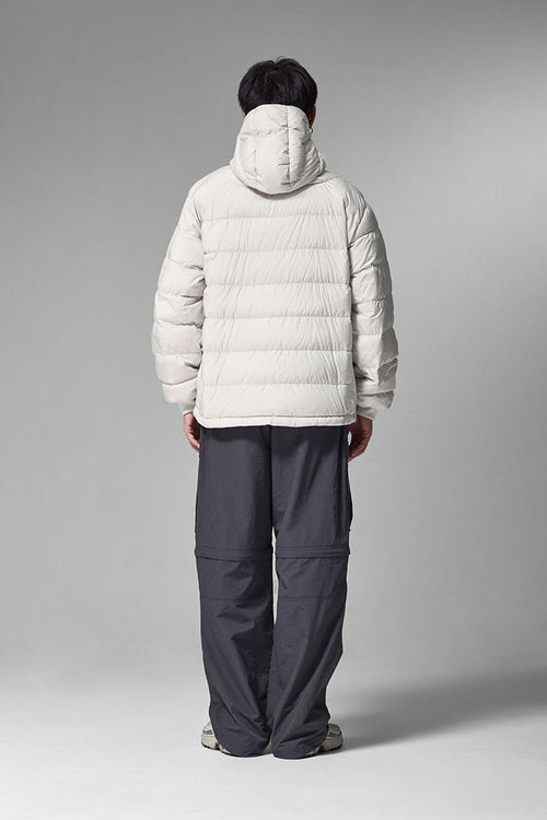Lightweight Hooded Puffer Jacket - Grayish White