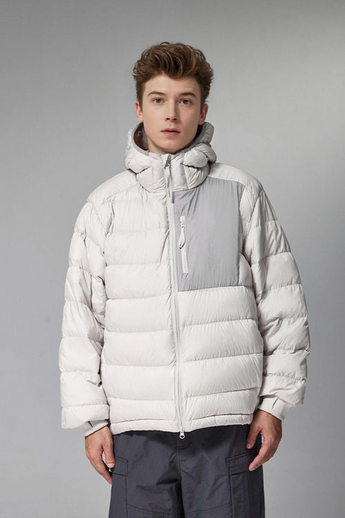 Lightweight Hooded Puffer Jacket - Grayish White